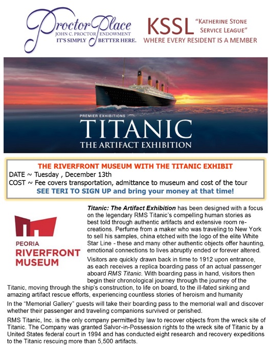 KSSL Outing: Peoria Riverfront Museum Titanic Exhibit